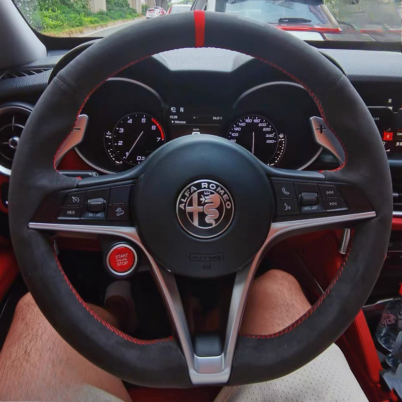 For Alfa Romeo Giulia Stelvio  - Car Steering Wheel Cover Anti Slip Breathable 评论和价格