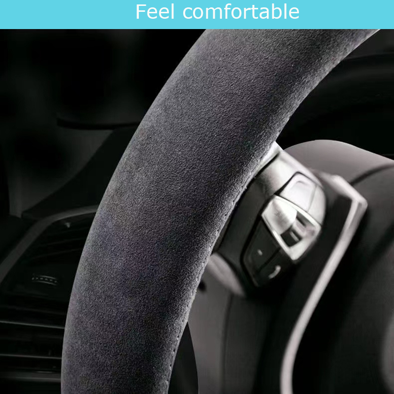 Custom Hand-stitched Black Sue - Car Steering Wheel Cover Anti Slip Breathable 评论和价格