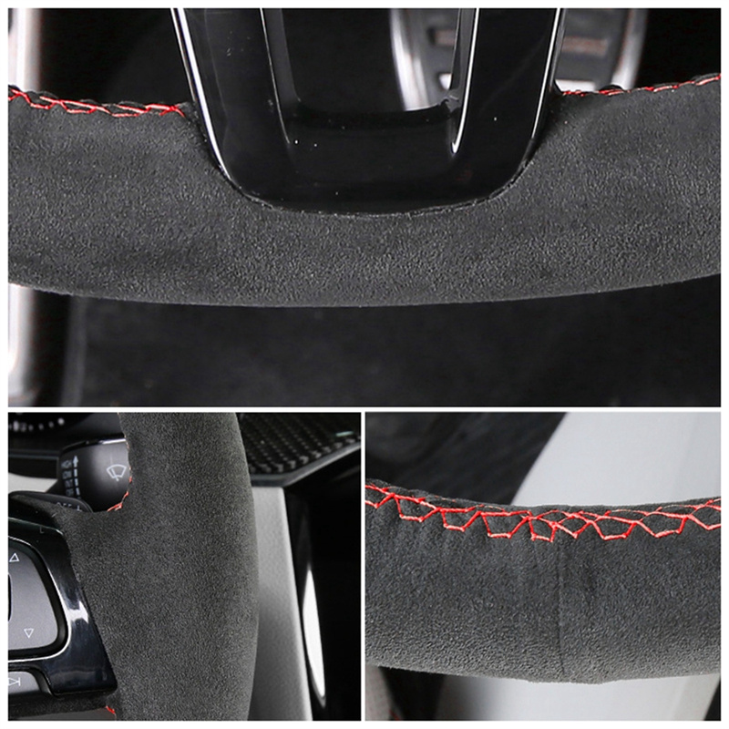 Custom Hand-stitched Black Sue - Car Steering Wheel Cover Anti Slip Breathable 评论和价格